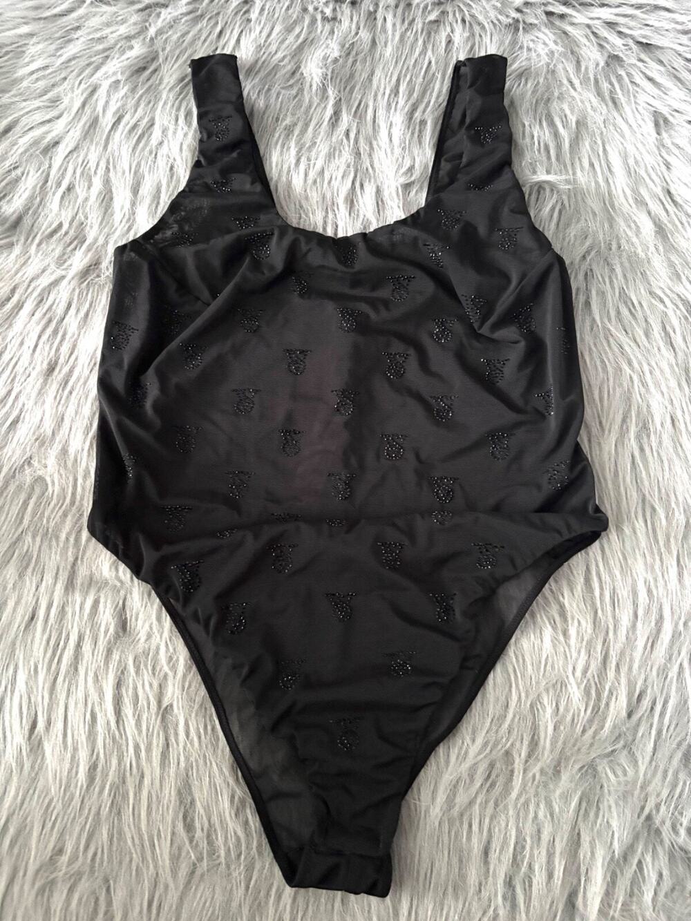 Victoria's Secret Nwt Black Mesh Shine VS Tank Bodysuit Teddy Large L